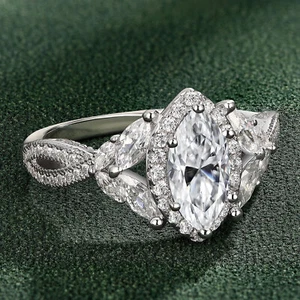 Estate Marquise Cut Engagement Rings for Women 925 Sterling Silver Promise Ring - Picture 1 of 7