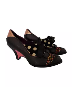 Poetic Licence Wedge Heel Shoes Size 5 to 5.5 Womens Black Mod Vintage Victorian - Imagen 1 de 13