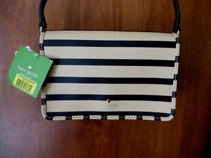 Kate Spade schwarz & hellbraun Hyde Lane gestreifte Umhängetasche oder Clutch Tasche Geldbörse Neu mit Etikett - Bild 1 von 12
