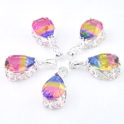 MEZCLA 5 Piezas Lágrima de Fuego Amarillo Bicolor Turmalina Plata Collar Colgantes Foto 1 de 2