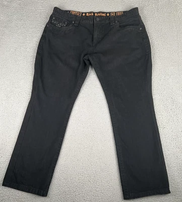 Pantalones de mezclilla Rock Revival para hombre talla 42x30 Steven rectos estrás negros Foto 1 de 4