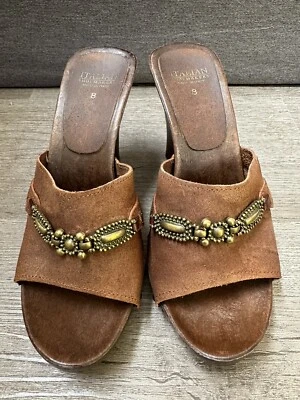 Italian Shoemakers Leather Slip On Sandals Brown Size 8 - Image 1 of 4