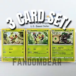 Grookey Thwackey Rillaboom 3 cartas Evolution 2020 Espada y Escudo Base Pokémon - Imagen 1 de 6
