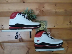 Timberland Euro Dub Spin Ankle Boots White & Red Leather Womens 9 M - Picture 1 of 8