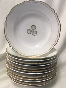(13) Christofle Edition Limoges 10 Inch White RIMMED SOUP BOWLS w/Golden Shells - Picture 1 of 12