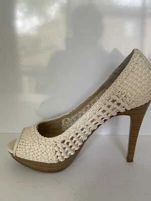 INC International Concepts Cream Size 6M Priscelal Leather Peep Toe Platform - Image 1 of 4