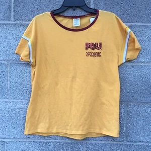 PINK VS ASU Ringer T-Shirt Light Em Up Sequin Arizona State Yellow Size Medium - Picture 1 of 9