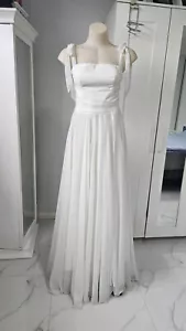 Elle Zeitoune White Bridal Wedding Dress Beach Flowy Long Gown Rowan Ties RRP370 - Picture 1 of 8