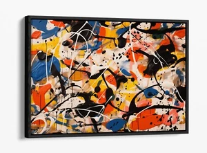 POLLOCK STIL PRIMÄRFARBMALEREI - FLOAT-EFFEKT GERAHMTER LEINWANDKUNSTDRUCK - Bild 1 von 12