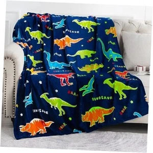 Dinosaur Gifts Toys for Boys Girls - Glow in The Dark Dino Blanket Navy Blue - Picture 1 of 7
