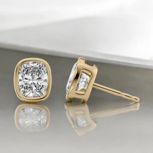 Aretes de oro amarillo de 14 quilates para mujer de 2,00 quilates corte cojín diamante creado por laboratorio IGI - Imagen 1 de 9