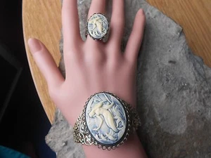 JUEGO DE PULSERA Y ANILLO BRAZALETE FILIGRANA BRONCE CAMAFEO SIRENA - TROPICAL, VACACIONES - Imagen 1 de 3