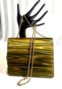 Vintage J. Renee Green Satin Watercolor Shoulder Bag Gold Tone Chain Strap - Picture 1 of 12