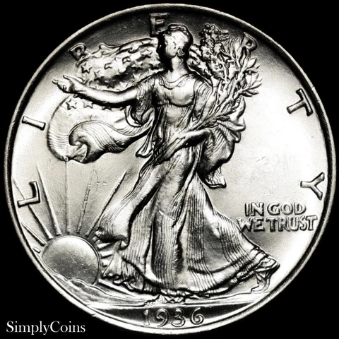1936 Walking Liberty Half Dollar BU Uncirculated US Silver Coin SKU-B-7 Cover
