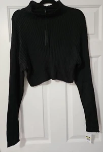 BobiBlack LA Black Ribbed Funnel Neck Crop Sweater-Size Med. NWT $78 - Picture 1 of 6