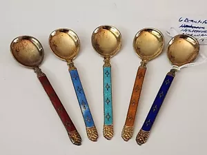 Vtg. Kristian Hestenes Norway Sterling Silver Enamel Set of 6 Demitasse Spoons - Picture 1 of 11
