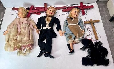 Lot of 4 Vintage Marionettes Hazelle's Girls Boy Pelham Dog Poodle - Image 1 of 4