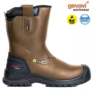 MENS LEATHER WATERPROOF RIGGER SAFETY BOOTS STEEL TOE CAP PULL ON WORK S3 PPE SZ - Picture 1 of 3