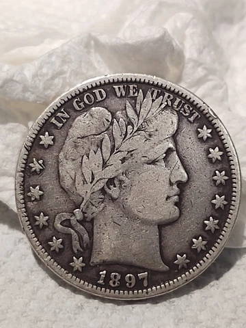 1897-P Barber Silver 50C Half Dollar Fine Details LIBERTY Partial! Natural Cover