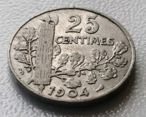 1904 FRANCE 25 CENTIMES - High Grade Vintage Coin - Free Shipping - Picture 1 of 4