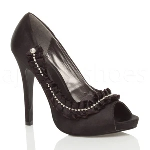 ZAPATOS DE SALÓN DE NOCHE CON VOLANTES PEEP TOE TACÓN ALTO AJVANI TALLA 5 38 - Imagen 1 de 3