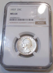1937 P WASHINGTON SILVER QUARTER! GRADED MS64 BY NGC! - Picture 1 of 5