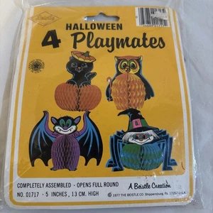Vintage Halloween Beistle Honeycomb Decorations Owl Cat Bat 5" NOS - Picture 1 of 4