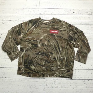 Levis Sweater Mens 2XL Camo Pullover Crewneck Logo Patch Waffle Lined Cotton - Picture 1 of 9