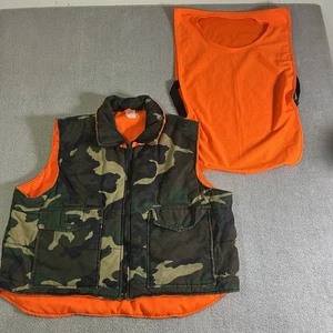 Vintage Style Reversible Camouflage Blaze Orange Hunting Vest Mens 2XL Insulated - Picture 1 of 18