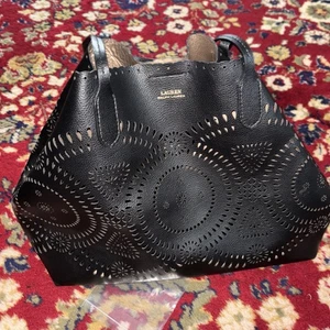 RALPH LAUREN LASERGESCHNITTENE SCHWARZE LEDERTASCHE! - Bild 1 von 16