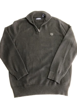 Chaps Sweater Mens Medium Gray 1/4 Zip Mock Neck Pullover Crest Cotton Blend - Image 1 of 4