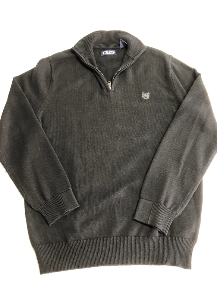 Suéter Chaps Para Hombres Gris Medio 1/4 Cremallera Cuello Simulado Pullover Cresta Mezcla de Algodón Foto 1 de 4