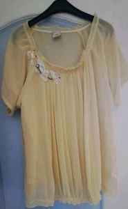 Cotton Traders Sheer Beaded Dusty Lemon Cap Sleeve Blouse With Under Vest 2pc 16 - Picture 1 of 12