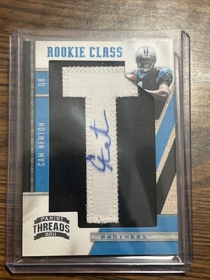 2011 PANINI THREADS AUTO LETTER PATCH CAM NEWTON ROOKIE RPA RC 100/300 - Image 1 of 2