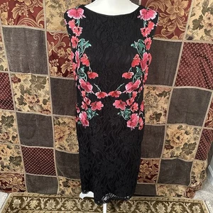 Vestido de cóctel Tadashi Shoji enmarcado floral bordado encaje para mujer 12 negro - Imagen 1 de 16