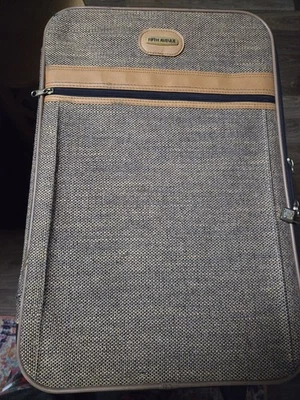 Bolsa de equipaje de mano con ruedas de 22" de tweed y cuero de la Quinta Avenida estuche vintage Foto 1 de 4
