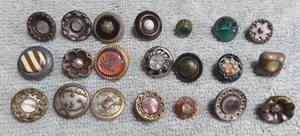 21 Vintage Antique Metal Picture Buttons w/ Assorted MOP Glass Celluloid Centers - Picture 1 of 6