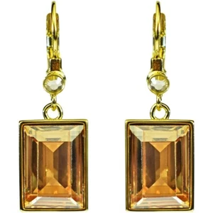 Kirks Folly Brilliant Emerald Cut Crystals Leverback Earrings GT Colorado Topaz - Picture 1 of 5