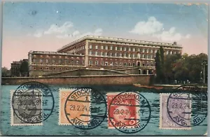 STOCKHOLM SLOTTET ANTIKE POSTKARTE mit BRIEFMARKEN - Bild 1 von 2