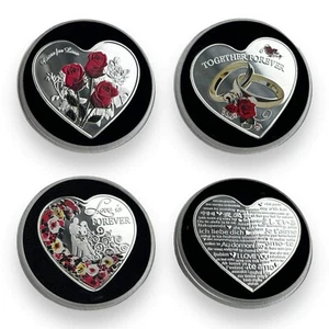 Valentine’s Day Heart Shaped Silver Plated Coin - Mothers Day Anniversary Gift - Picture 1 of 7