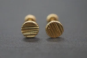 14K Solid Yellow Gold 5MM Fancy Circle Women Children Screw Back Earrings - Picture 1 of 9