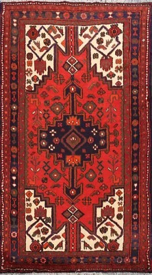 Geometric Tribal Hamedan Hand-knotted Area Rug Wool Oriental Foyer Carpet 3x5 ft - Image 1 of 4