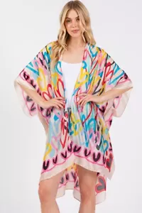 Cubierta kimono de verano Do Everything in Love patrón de corazón multicolor sensación sedosa - Imagen 1 de 18
