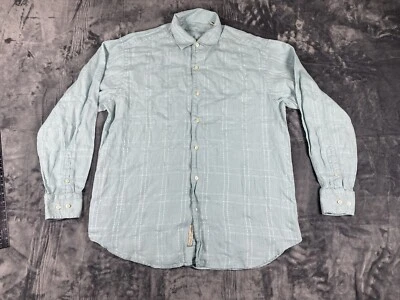 Camisa Tommy Bahama Lino Botón Para Hombre L Azul Cuadros Elastizada Playa Escuela Foto 1 de 4