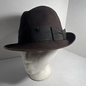 Vintage 1930’s HABIG Wien Hutmacher Josep Geiger Dark Brown Leather Felt Fedora - Bild 1 von 21