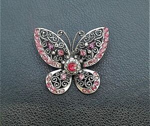 Vintage Pink Butterfly Brooch Costume Jewelry