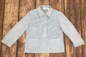 Alfred Dunner Baby Blue Corduroy Pleat Stitch Accent Jacket Petite Womens Sz 10P - Picture 1 of 7