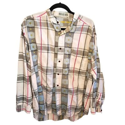 Vintage 90s Mens Large Plaid Aztec Embroidered Button Up Shirt Longsleeve - Image 1 of 4