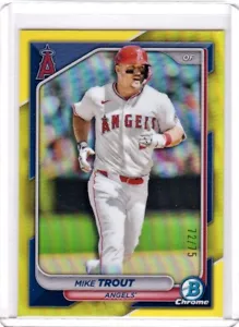 Mike Trout /75 YELLOW REFRACTOR 2024 Bowman Chrome #82 Angels - Picture 1 of 2