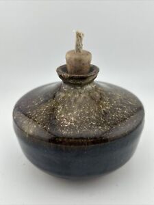 Art Studio Stoneware Oil Lamp Mini Pottery Artist Signed 2 Tone Glazed